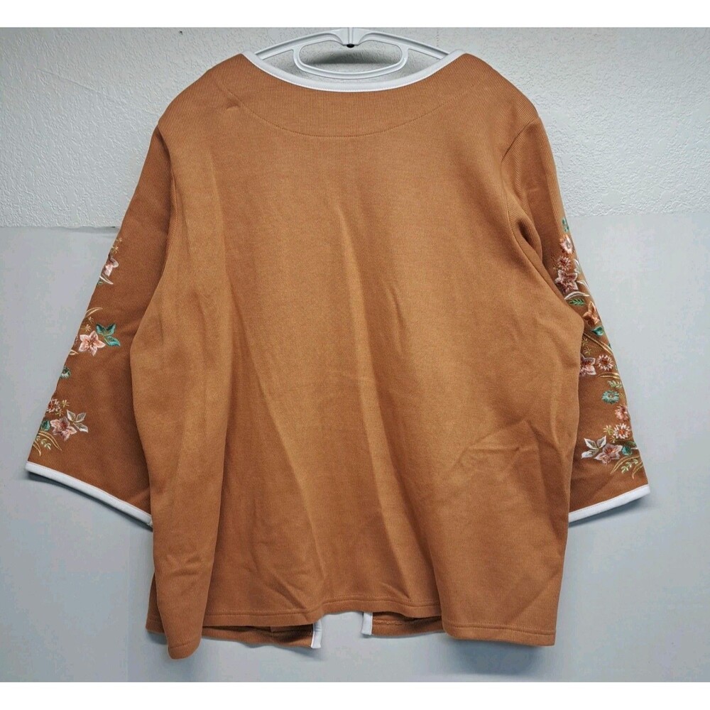 Bob Mockie Wearable Art Floral Embroidery Brown Cardigan Sweater Size 1X - Picture 2 of 8